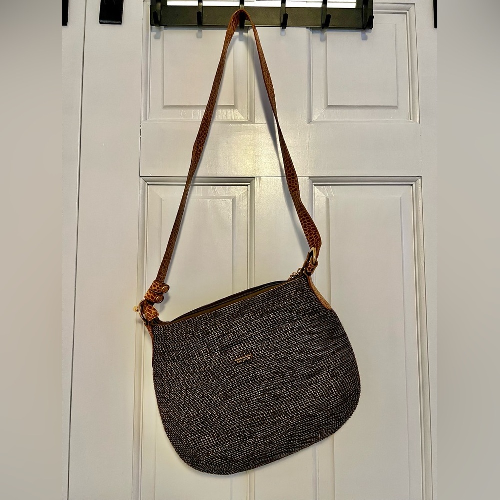 Eric Javits Woven Crossbody Bag Croc Embossed Strap